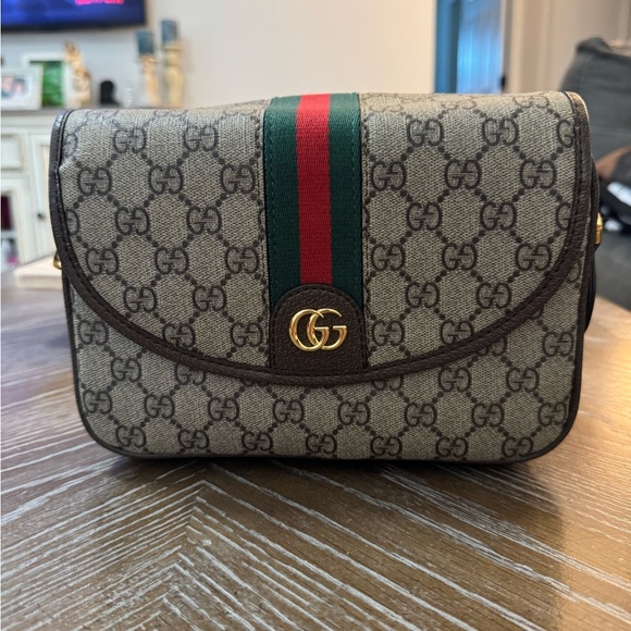 Gucci Handbags - Authentic Gucci Beige and Brown Belt Bag with Red and Green Stripe